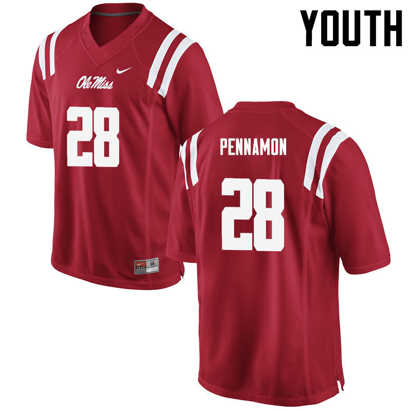 Youth Ole Miss Rebels #28 DVaughn Pennamon College Football Jerseys-Red